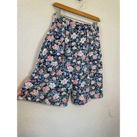 VTG Harvest Time Cottage Core Floral Blue & Pink High Waisted Retro Shorts Small - Picture 9 of 9